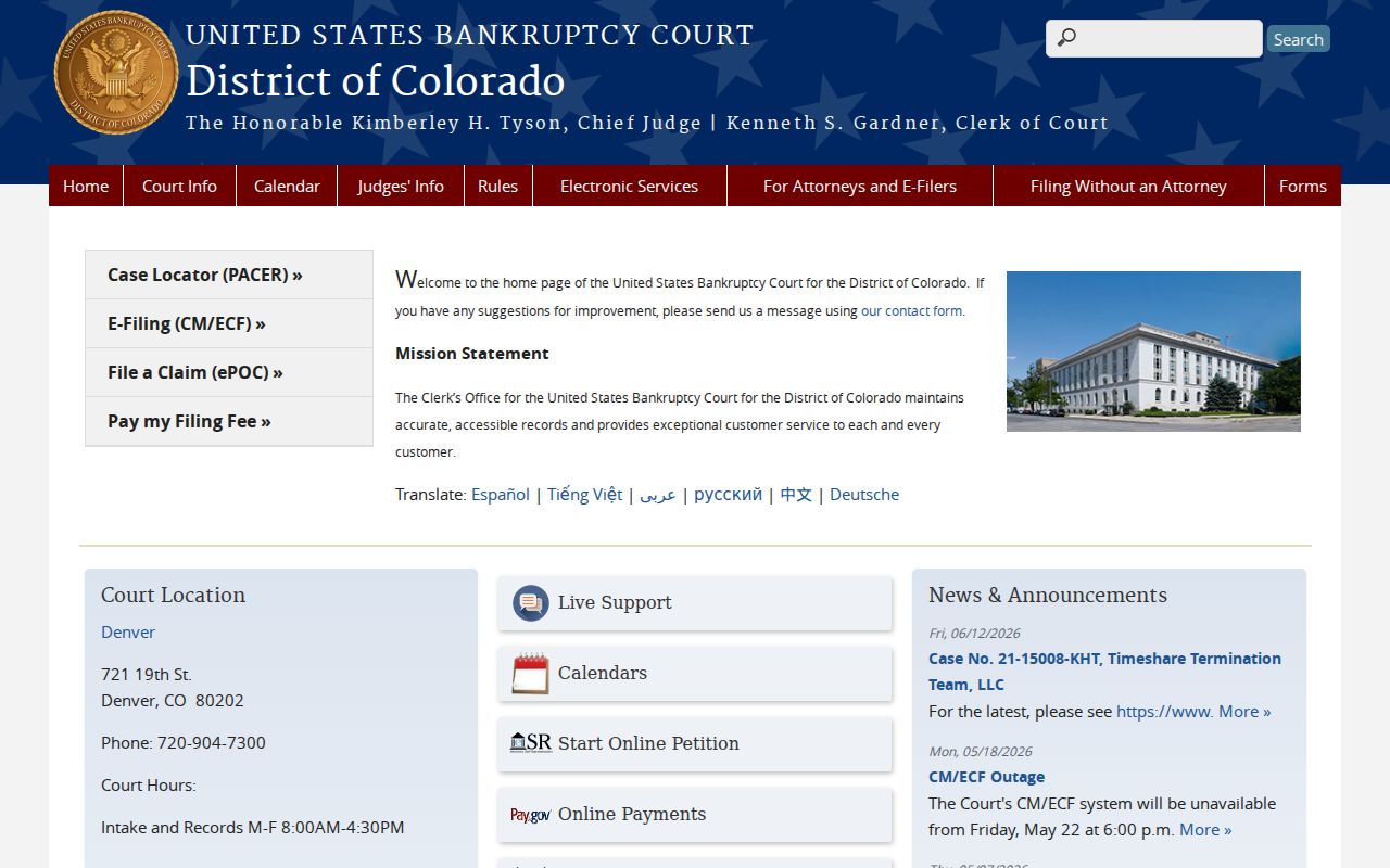 Conejos County Clerk of Court records and Colorado bankruptcy court access
