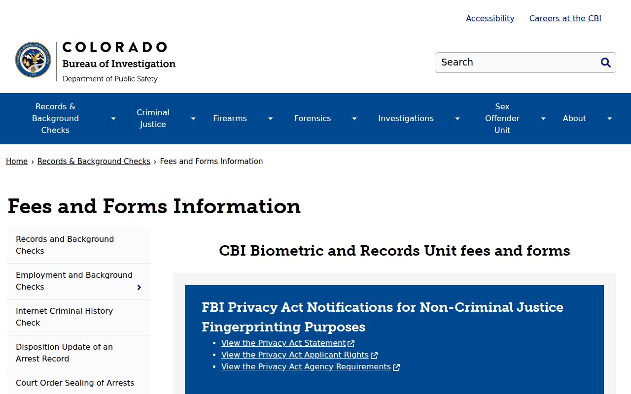 Conejos County arrest records CBI fees and forms for criminal history checks