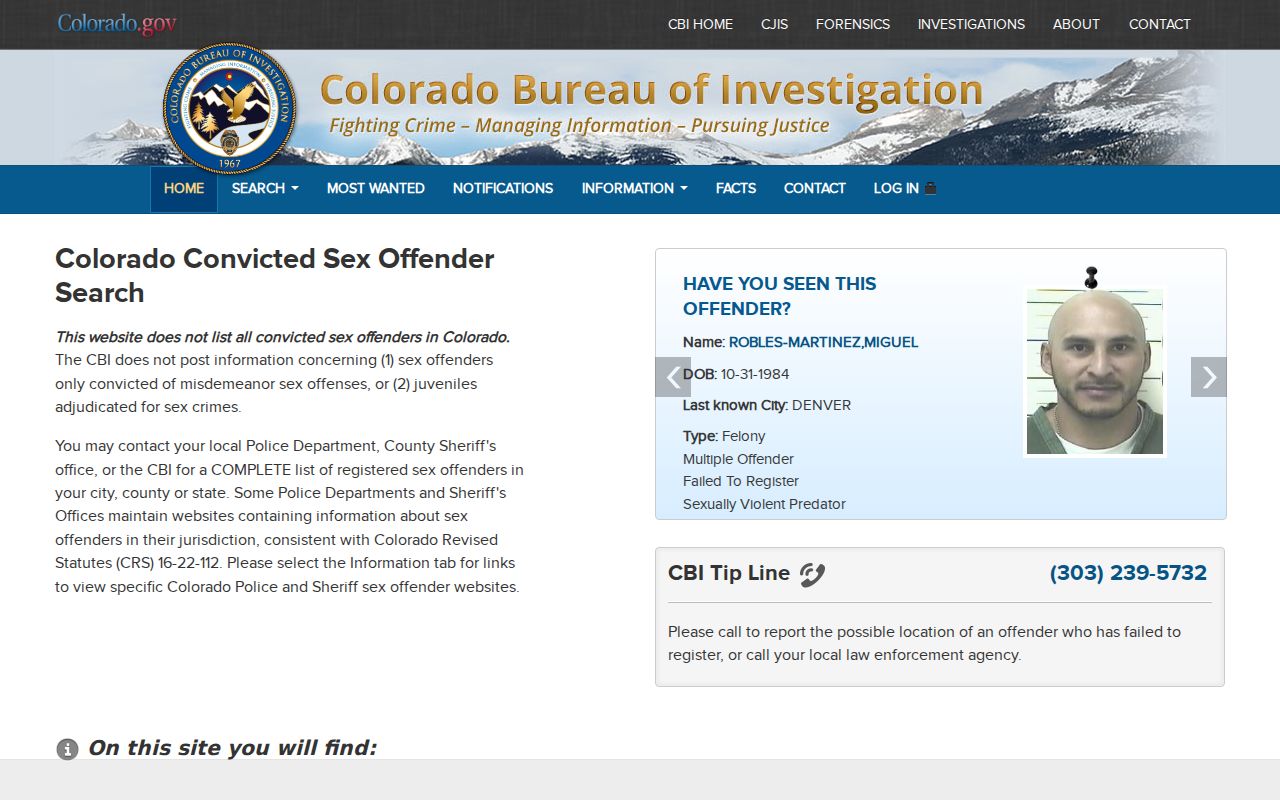 Conejos County arrest records Colorado sex offender registry landing page