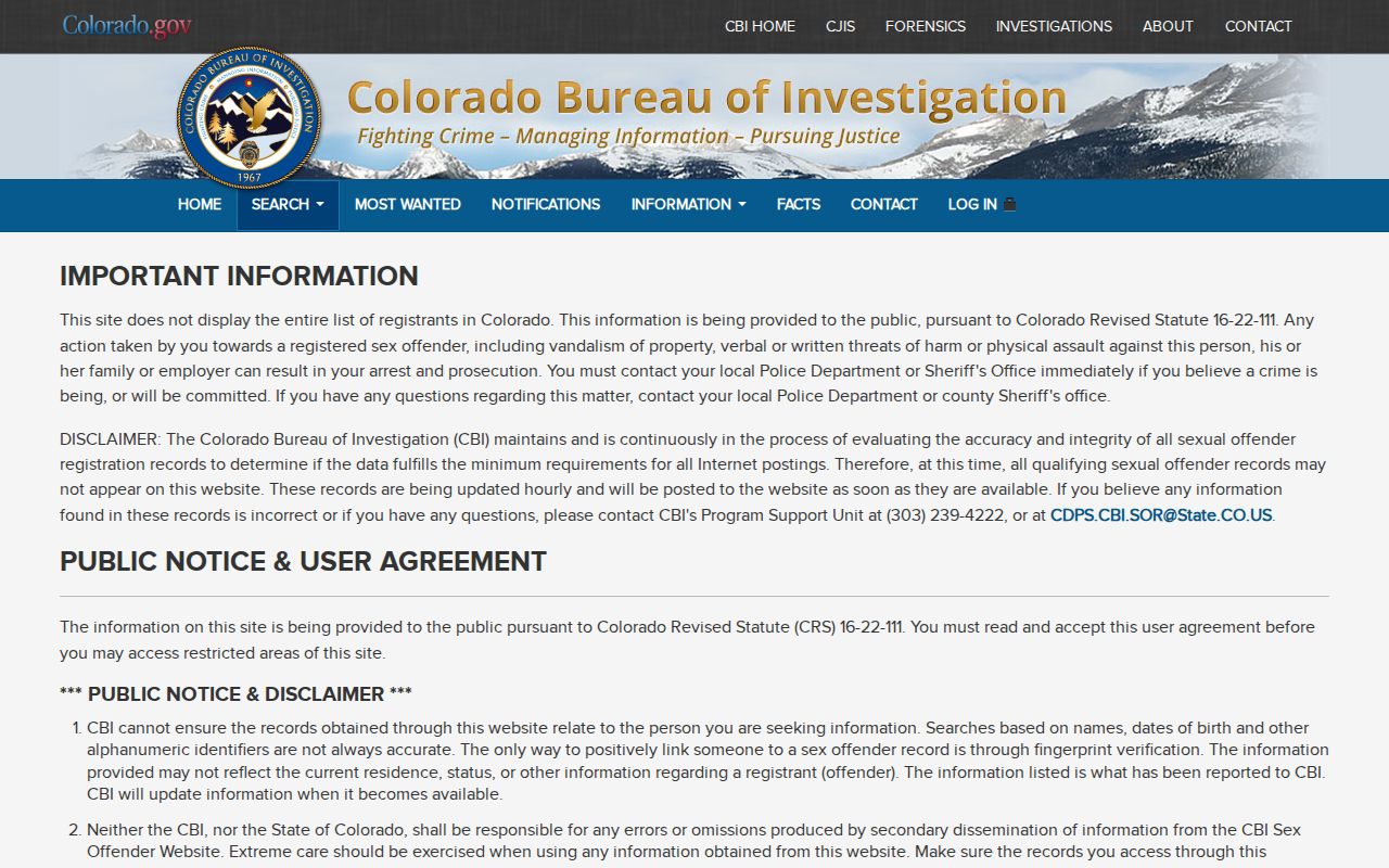 Conejos County court charges Colorado sex offender registry search agreement