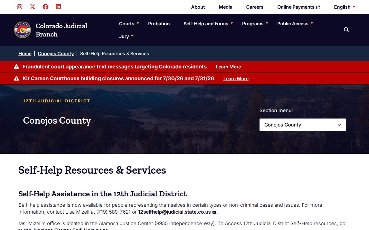Conejos County court dockets self-help resources