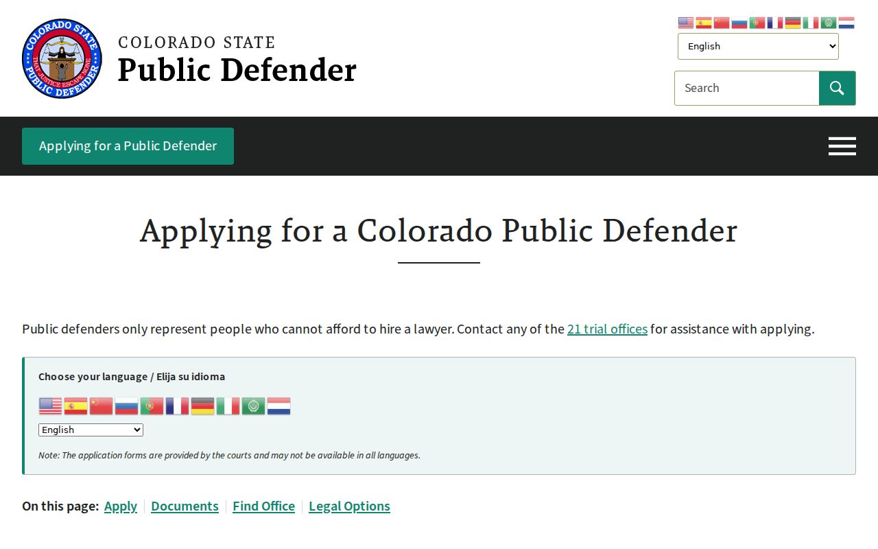 Conejos County criminal court records public defender application guidance