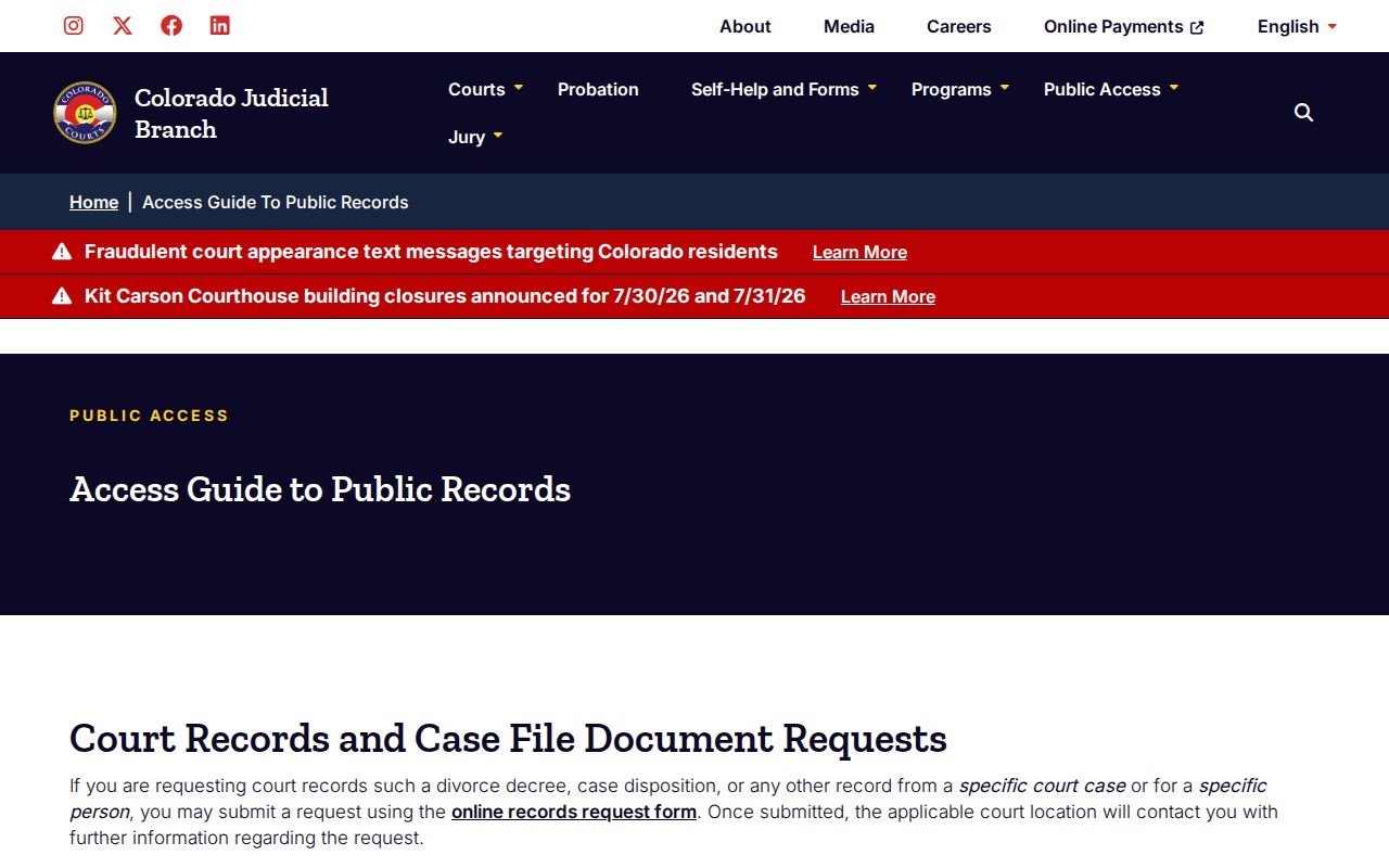 Conejos County court records public access rules in Colorado