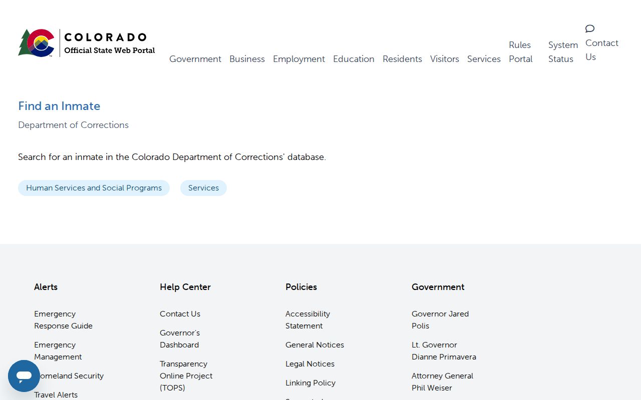 Conejos County inmate search Colorado.gov inmate locator service page