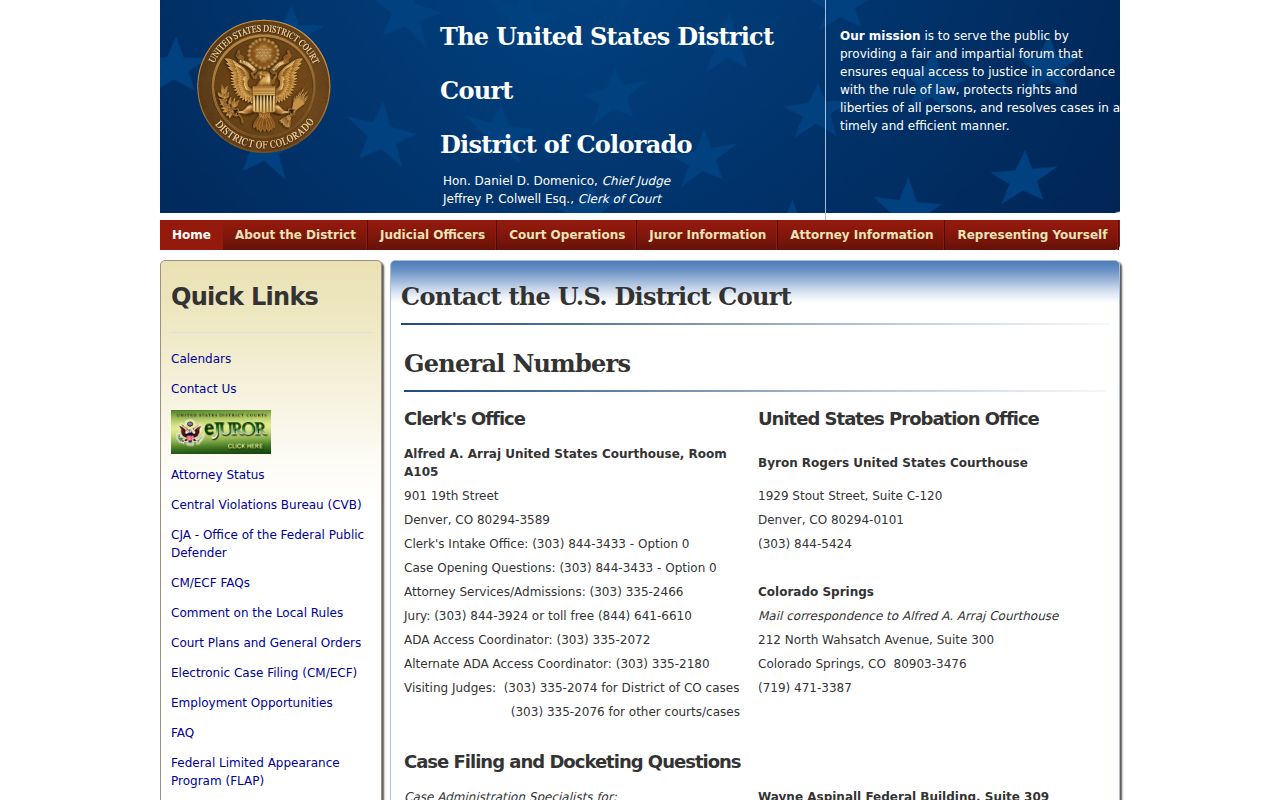 Conejos County probate records District of Colorado contact page