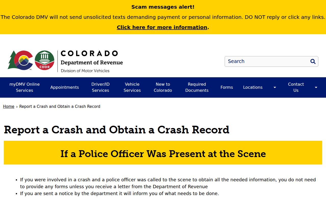 Conejos County traffic court records Colorado DMV crash records page