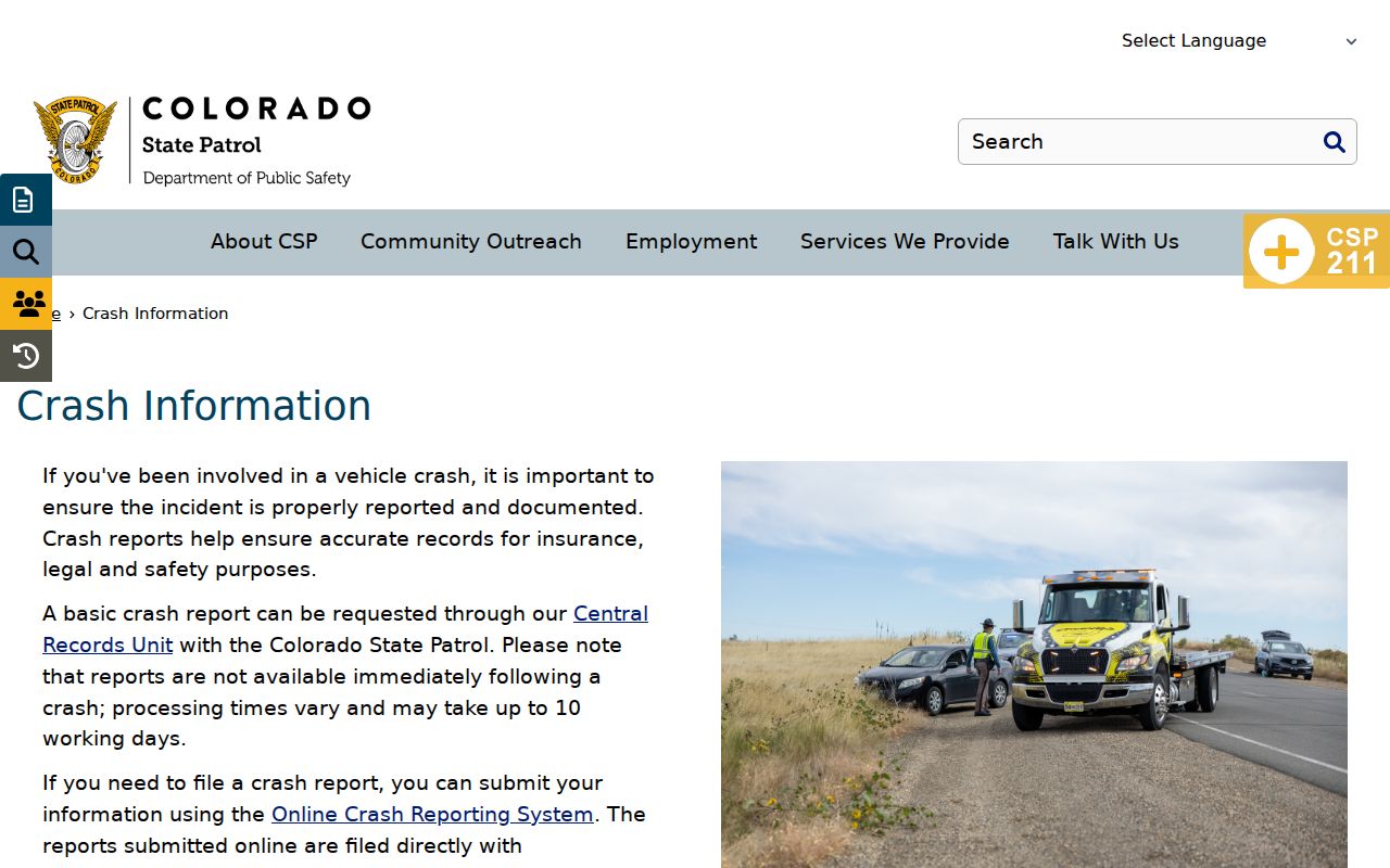 Conejos County traffic court records Colorado State Patrol crash information page