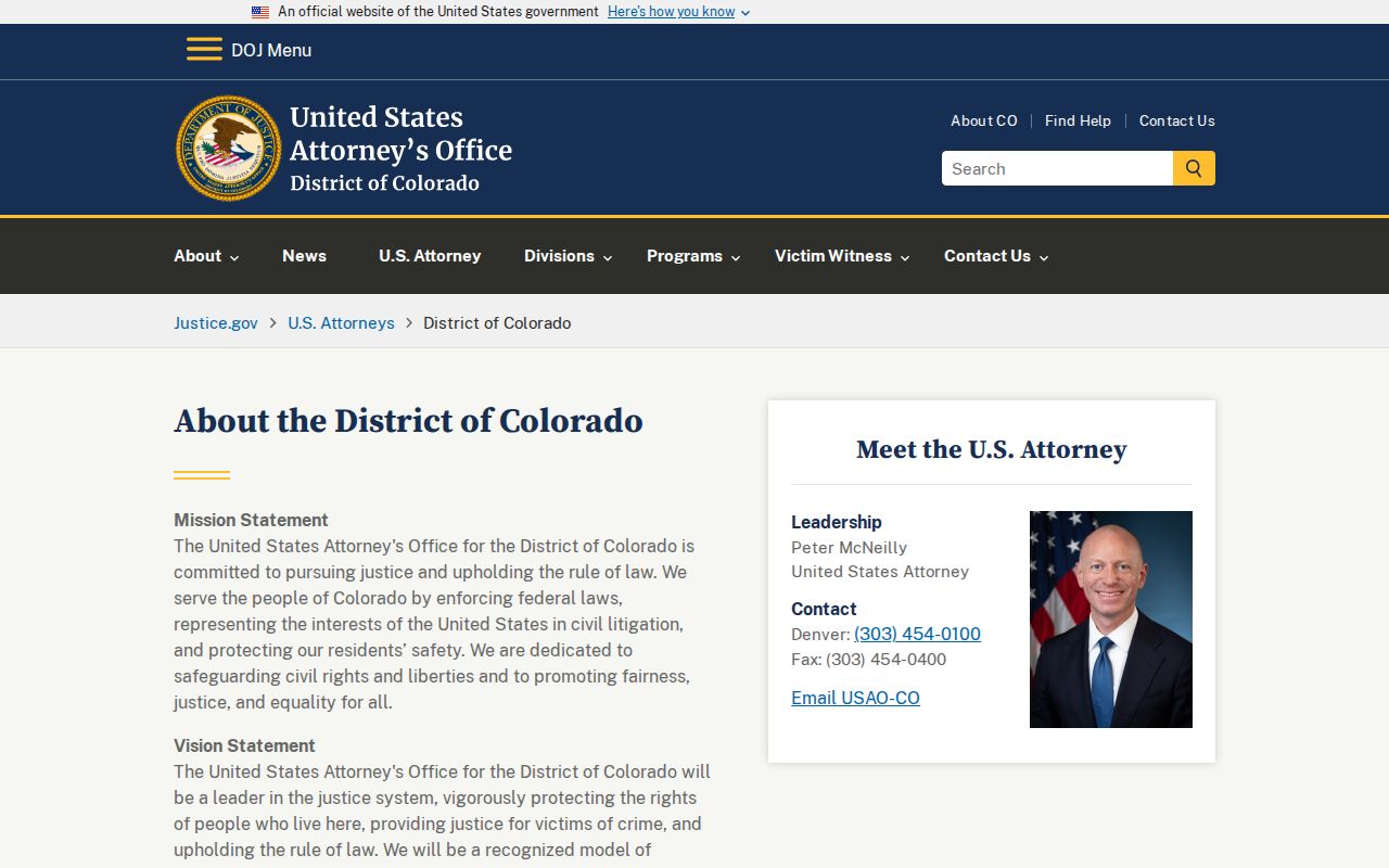 Conejos County warrant records U.S. Attorney District of Colorado